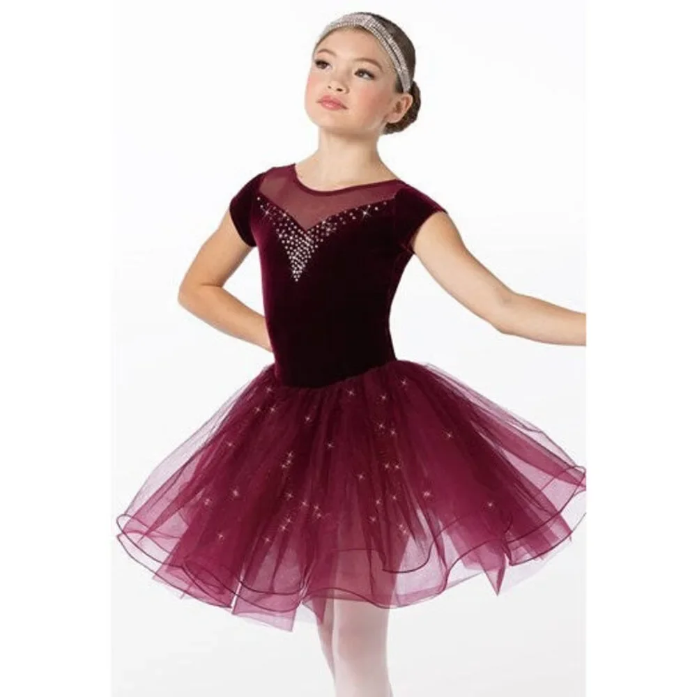 Pre-Owned Dance Costume Weissman 14133 Small Child Burgundy Ballet Rhinestone